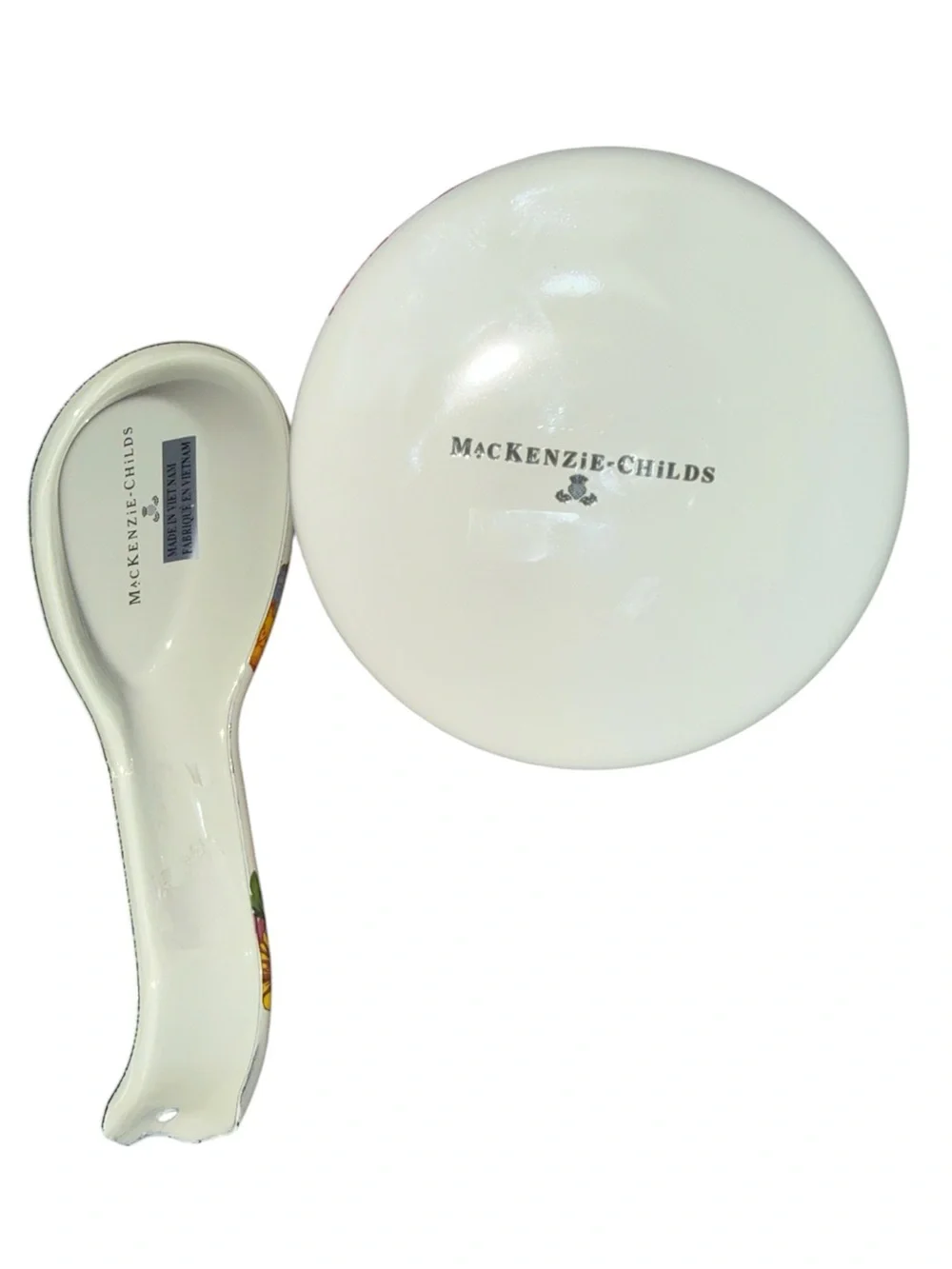 McKenzie Childs  Flower Market Enamel Spoon Rest & Utensil Holder Set
